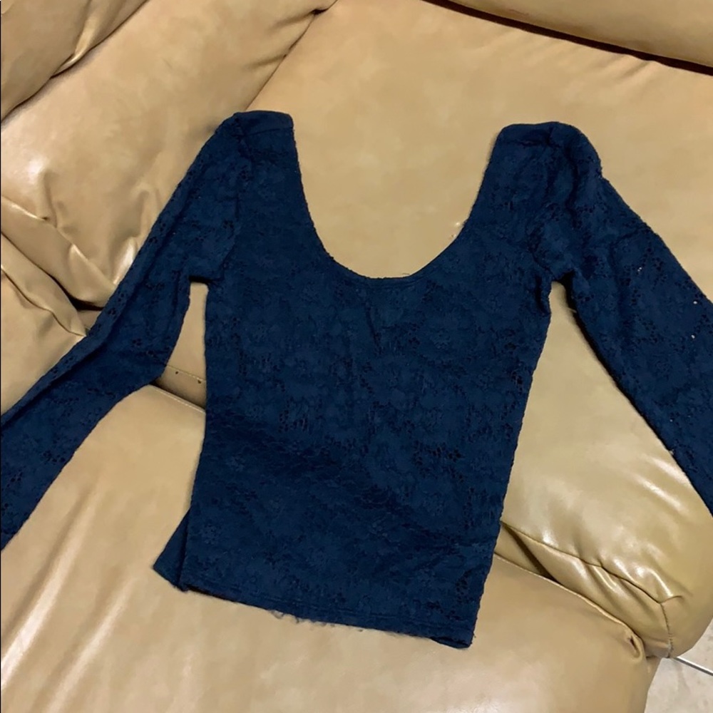 Navy Blue long sleeve lace shirt